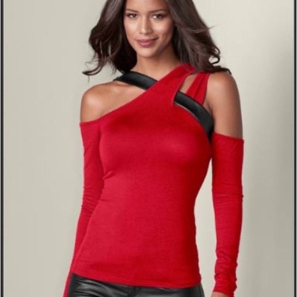 VENUS Faux Leather Asymmetrical Top